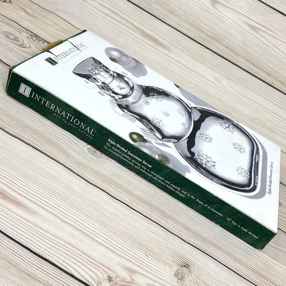 VTG International Silver Divided Snowman Server 15” Silverplate Christmas Tray - Picture 11 of 13